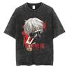 2026 Summer Retro Tokyo Ghoul T-shirt, Kaneki with "Tokyo Ghoul" & "Ken Kaneki" Text Anime Streetwear Washed Tee For Teens