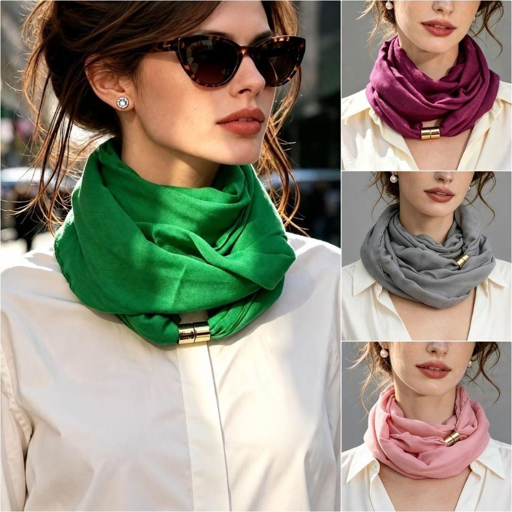 Magnet Clasp Neck Scarf French Style Silk Scarf Elegant Magnetic Buckle Scarf Spring