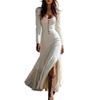 European and American Dress Retro Western Style Button-down Pleated Long-sleeved Sexy Long Dress