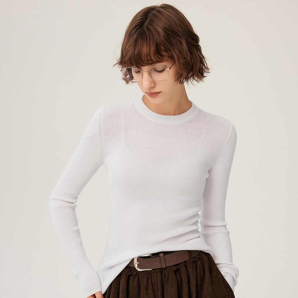 Women's Slim-Fit Round Neck Long-Sleeve Top - 100% Fine-Spun German Wool