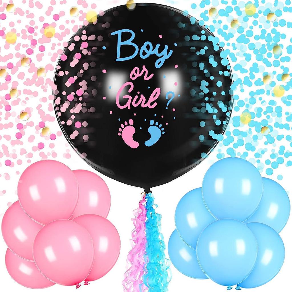 Palloncino da 36 pollici stampato nero per rivelare il sesso del bambino o della bambina, decorazione per feste