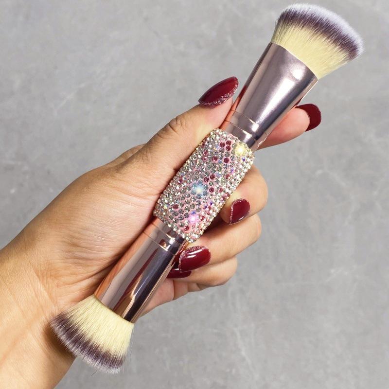 

Кисть для пудры и румян с двойным концом и стразами - Новый инструмент для макияжа с мягкой щетиной
