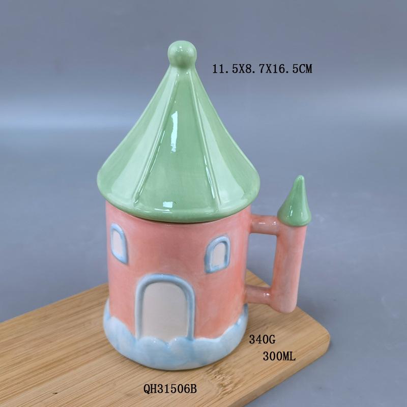 

Ceramic Castle Mug Mushroom Church Magic Macaron Water Cup Mediterranean Style House Coffee Cup with Lid 301-400ml