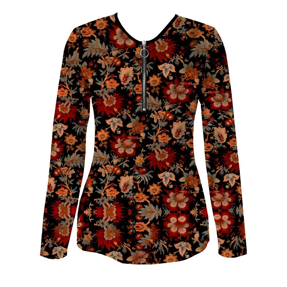 Elegant Casual Comfortable Style Painting Plant Flower Elements Printing Pattern Code Women's Clothing Crew Neck Zipper Long Sleeve