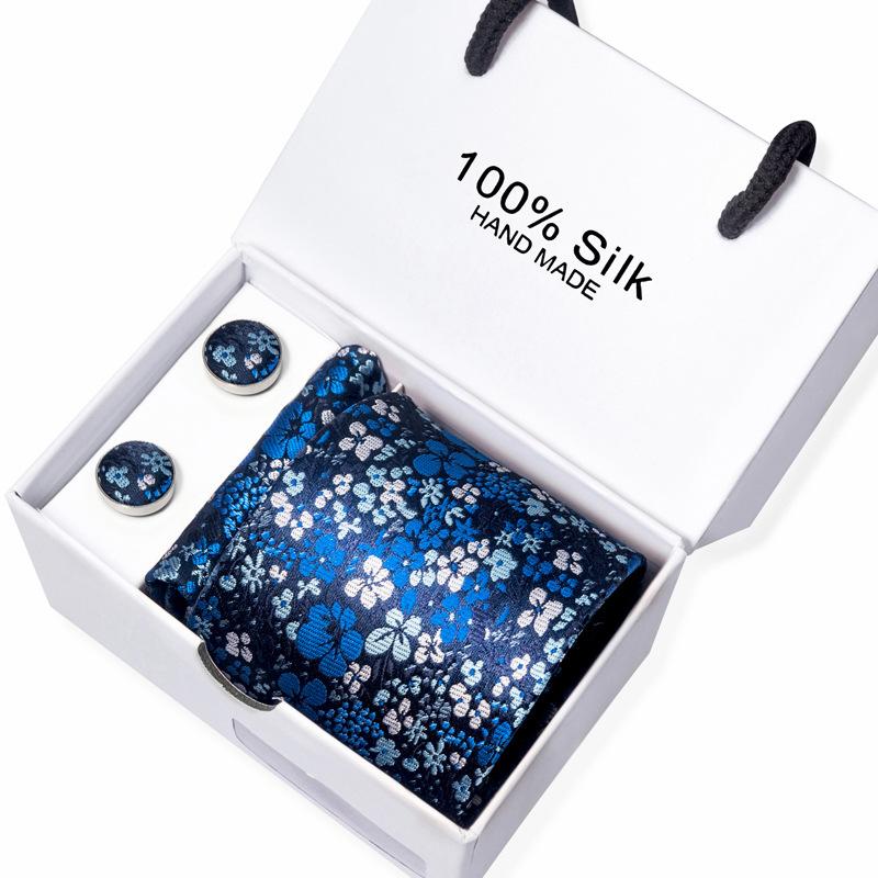 Men'S Business Tie Square Scarf Gift Box Striped Plain Suit Shirt Tie Black Gift Box Set