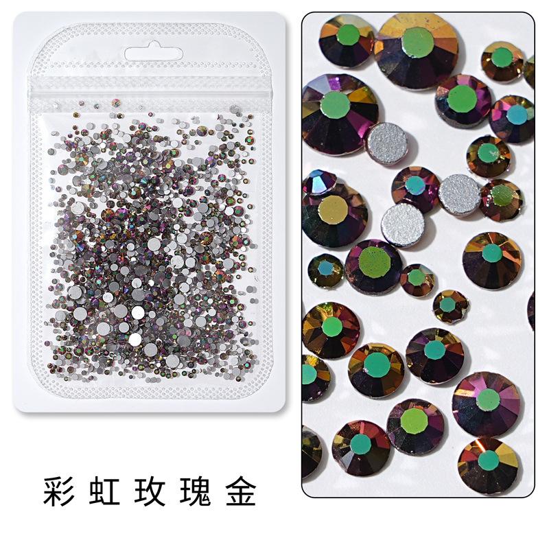 1440 buc, Un pachet întreg de manichiuri colorate, Diamante cu fund plat, Burghie din sticlă de cristal nu pot cădea de pe fund, Bijuterii cu diamante rotunde cu dimensiuni mixte.