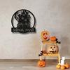 Bohemian Style Halloween Haunted House Metal Sign Personalized Surname Door Hanging Special Occasions