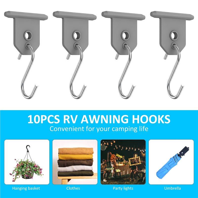 HHO-10Pcs For RV Camping Outdoor Camper Hanging Accessories Sturdy Metal Awning Hooks Party Light Hangers Hat Racks