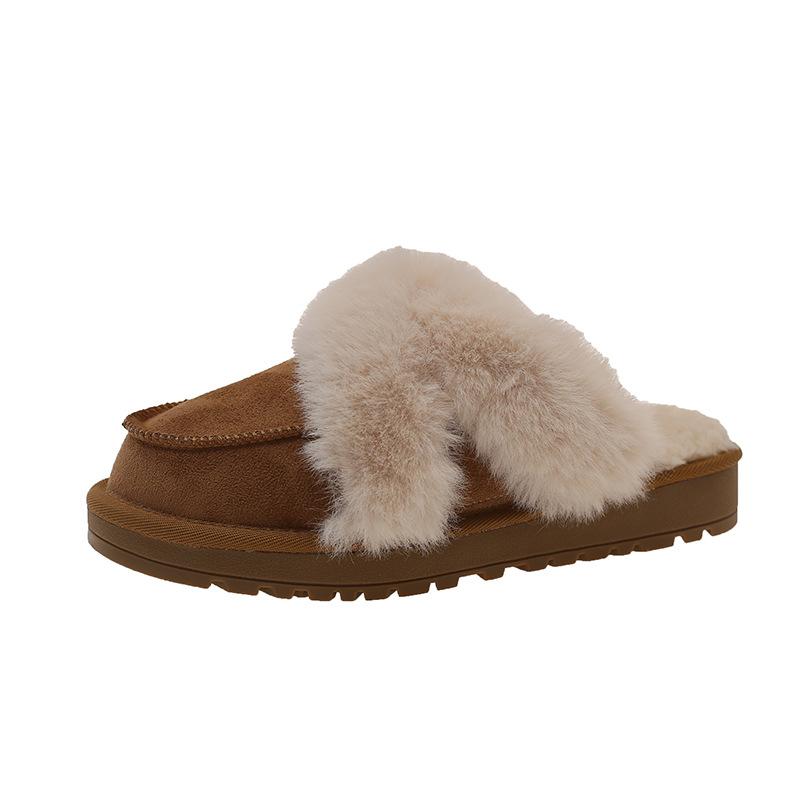 

Fur integrated thick-soled cotton slippers women s 2025 new autumn and winter velvet snow boots outer bag head half-drag cotton shoes 40 малиновый