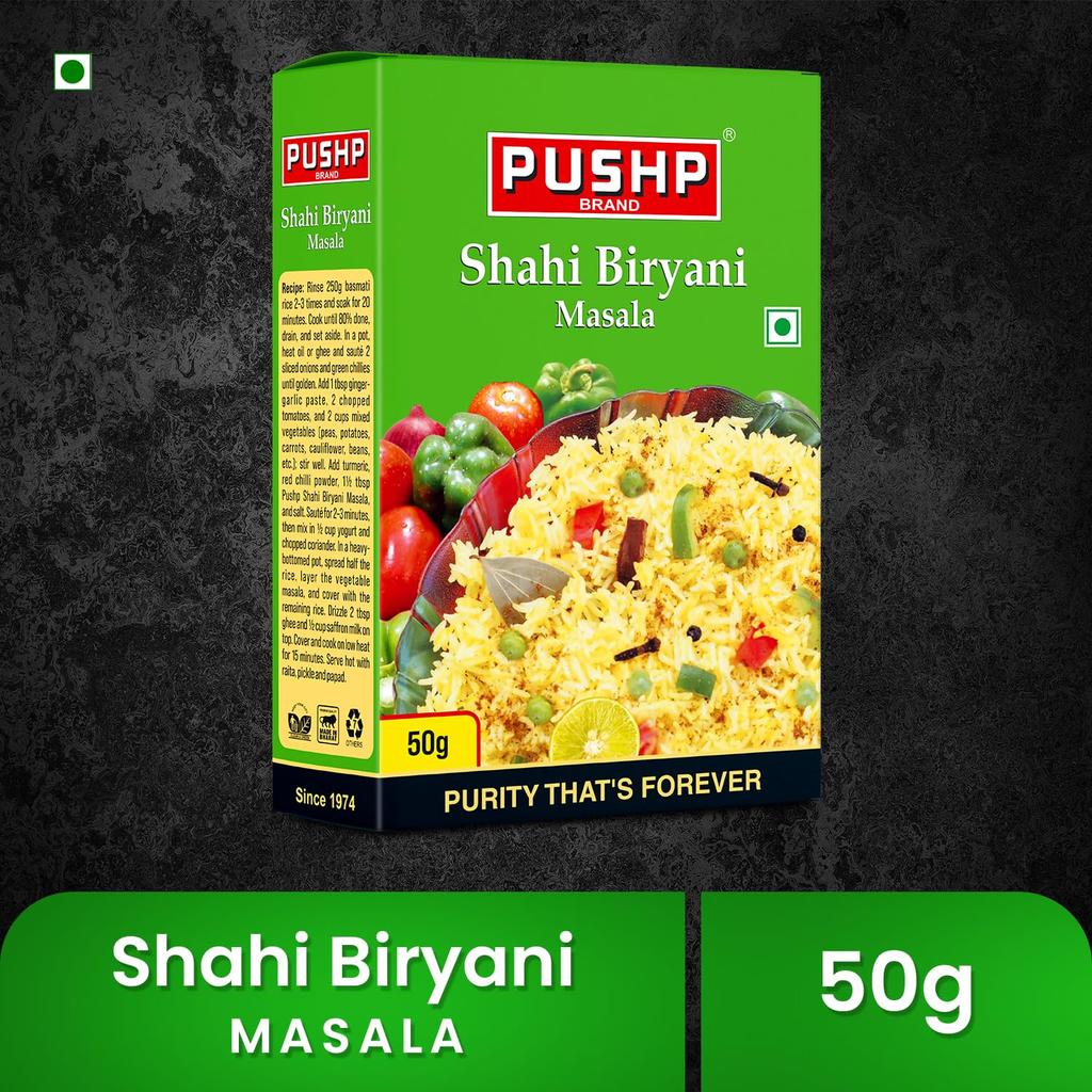 Pushp Brand Biryani Pulav Masala Blend Authentic Aromatic Spice Mix For Delicious Rice Dishes 50G Pack Of 1 Natural Seasoning
