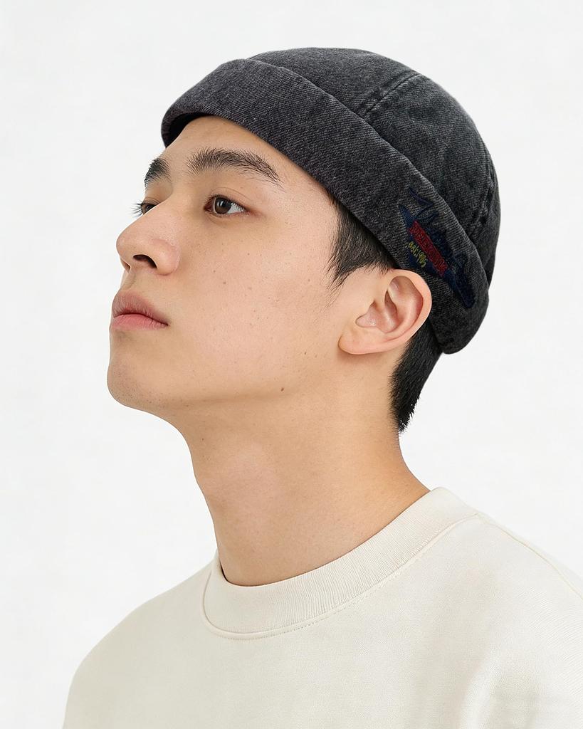 Clape Roll Brimless Embroidered Sag Round Watch Slimming Solid Unique Hip Hop Stylish Retro Foldable for Outdoors Men's Cap, Fisherman's Cap, Cap,
