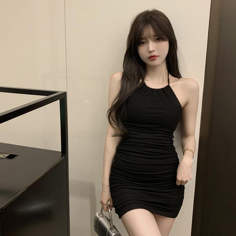 Summer Slim-fit Hip-wrapped Suspender Dress Women's Waist Elastic Design Sweet Neck Bottom Skirt