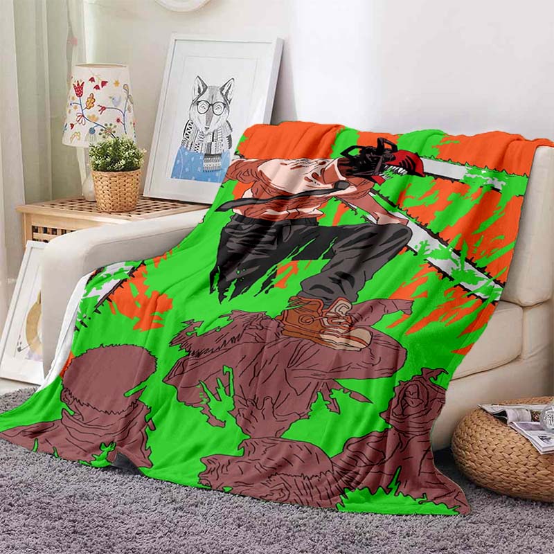 Chainsaw Man Anime Character Print Flannel Blanket Ultra Soft Warm Throw For Couch Bedroom Living Room Indoor Home Decor Gift