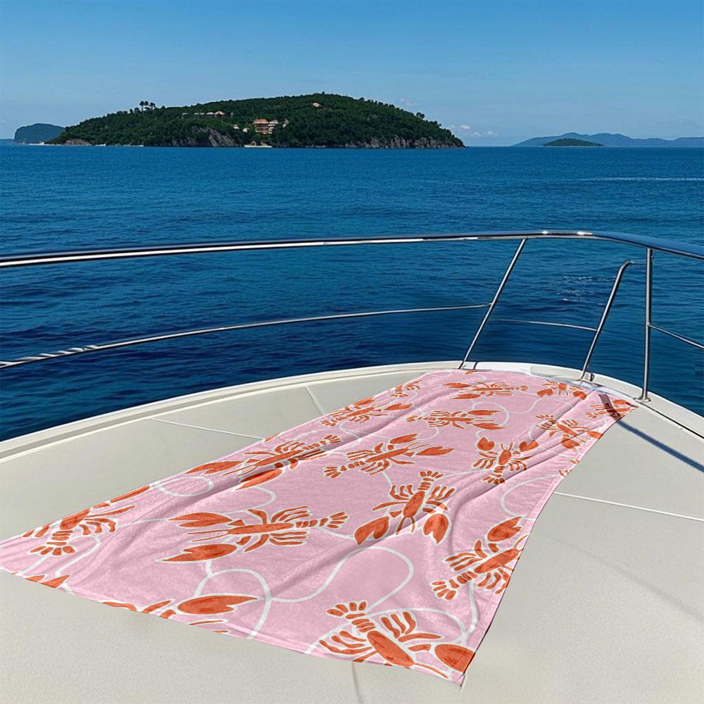 Pink Background Lobster Pattern Quick Drying Bath Towel Microfiber beach towel light weight swimming camping yoga beach out
