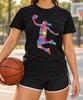 Women's Basketball Shirt, Colorful Paint Splatter Player Silhouette Tee, Female Athlete Gift, Hoops Coach Birthday, Sports Team Fan Game Day