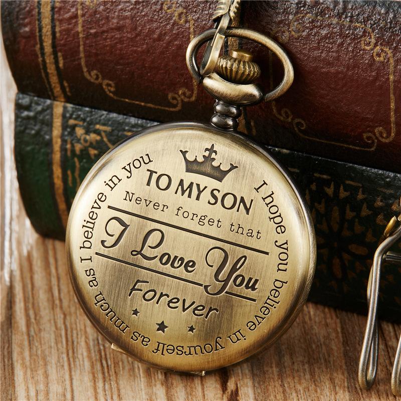 Steampunk Full Hunter Golden/Silver/Black Quartz Analog Alloy To My Daughter Pocket Watches/To My SON Pocket Watches Pendant Chain Roman Number Clock