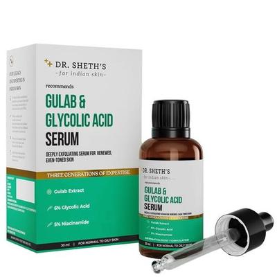 Dr. Sheth's Gulab & 6% Kyselina glykolová & 5% Niacinamid Rozjasňující pleťové sérum | Zlepšuje texturu pleti & Nerovnoměrný tón pleti | 30ml