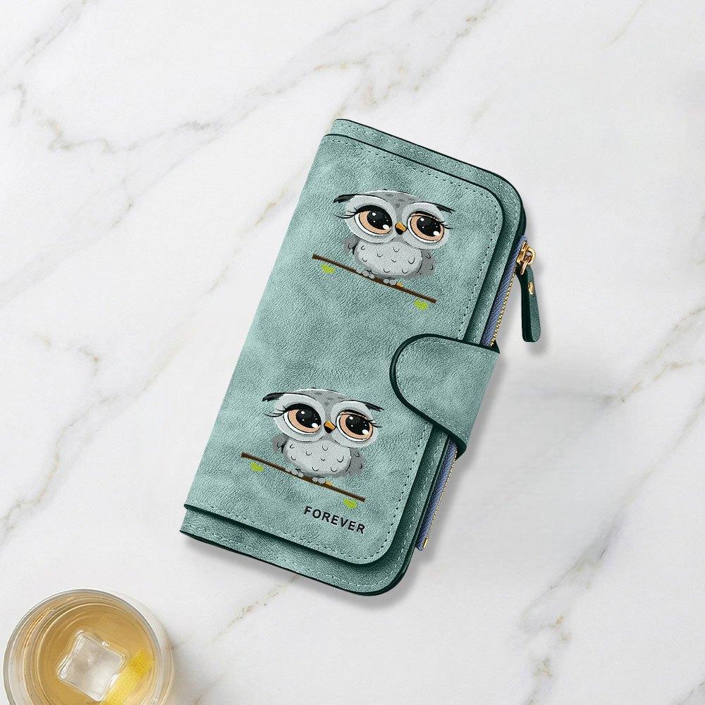 Cute Big Eyed Owl Cartoon Print Long Wallet Multifunctional Portable Coin Purse With Clasp Large Capacity Clutch Bag Suitable For Daily Commuting