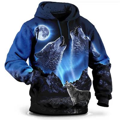 Tier Kapuzenpullover Herren Hoodie Wolf Grafik T-Shirt 3D-Druck Pullover Übergroße Herrenbekleidung Tops Männlich Herbst Streetwear
