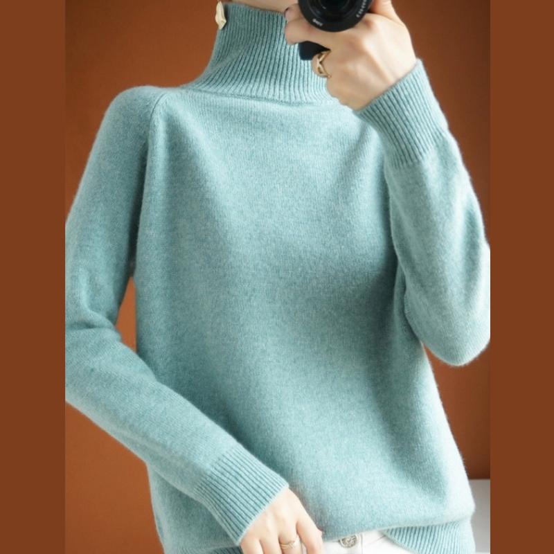 GMXIA Autumn and Winter Half-high Neck Pullover Jumper Female Inner Non-cashmere Long-sleeved Thickened Knitted Bottoming Shirt Loose Tops