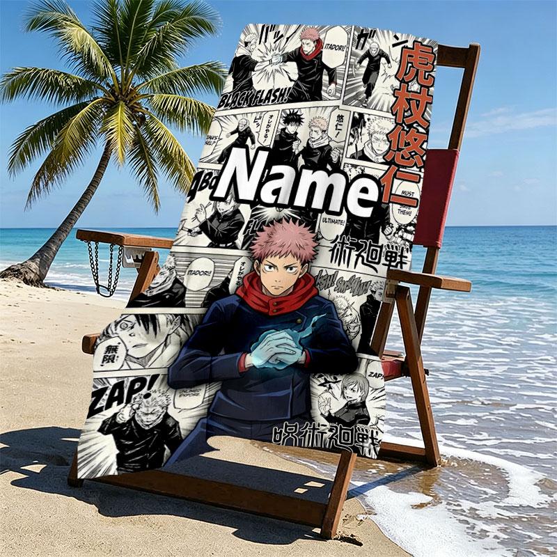 Custom Name Personalized Jujutsu Kaisen Print Beach Towel, for Trip Camping Beach Party Home Decor, Birthday Gift for Family & Friends
