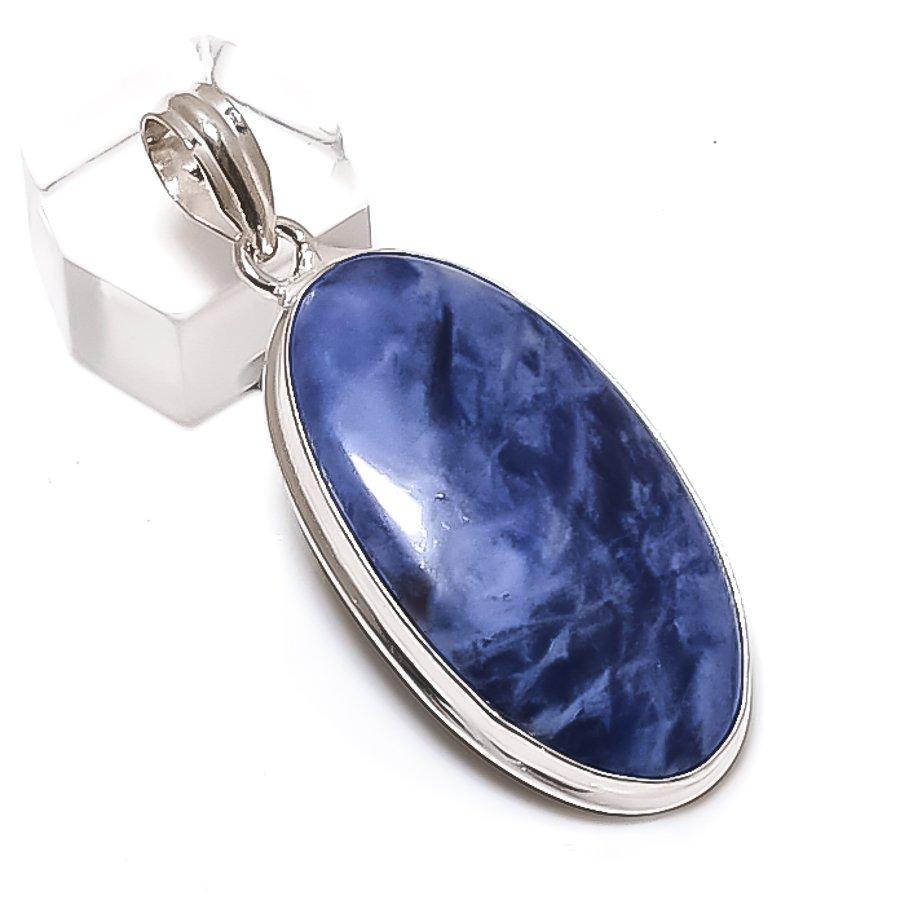 Sodalite Gemstone Handmade 925 Sterling Silver Jewelry Pendant 2.17" p6J41