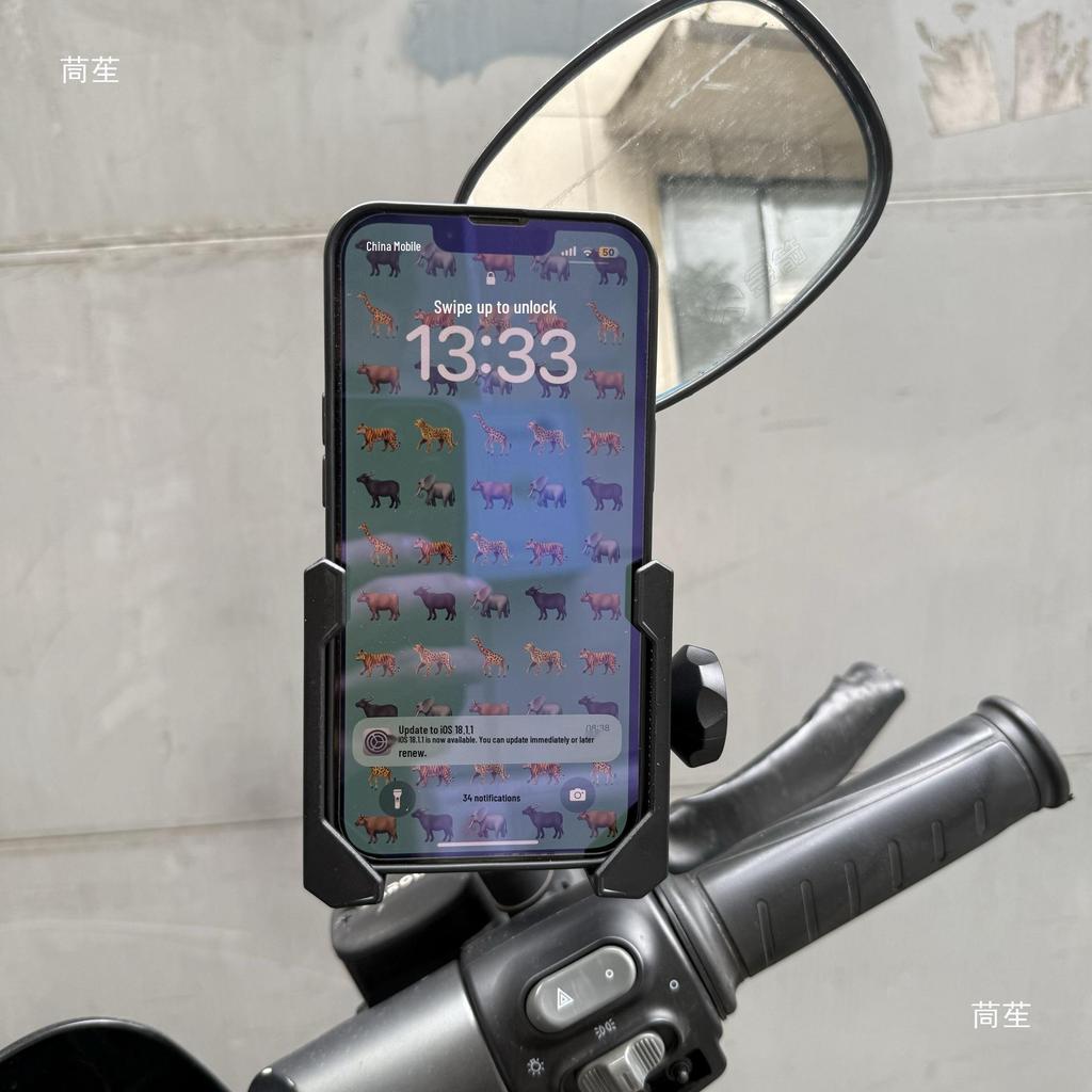 Universal Motorcycle Scooter Rearview Phone Holder Bracket - Shockproof, Reflective Mirror, Electric Vehicle Clip