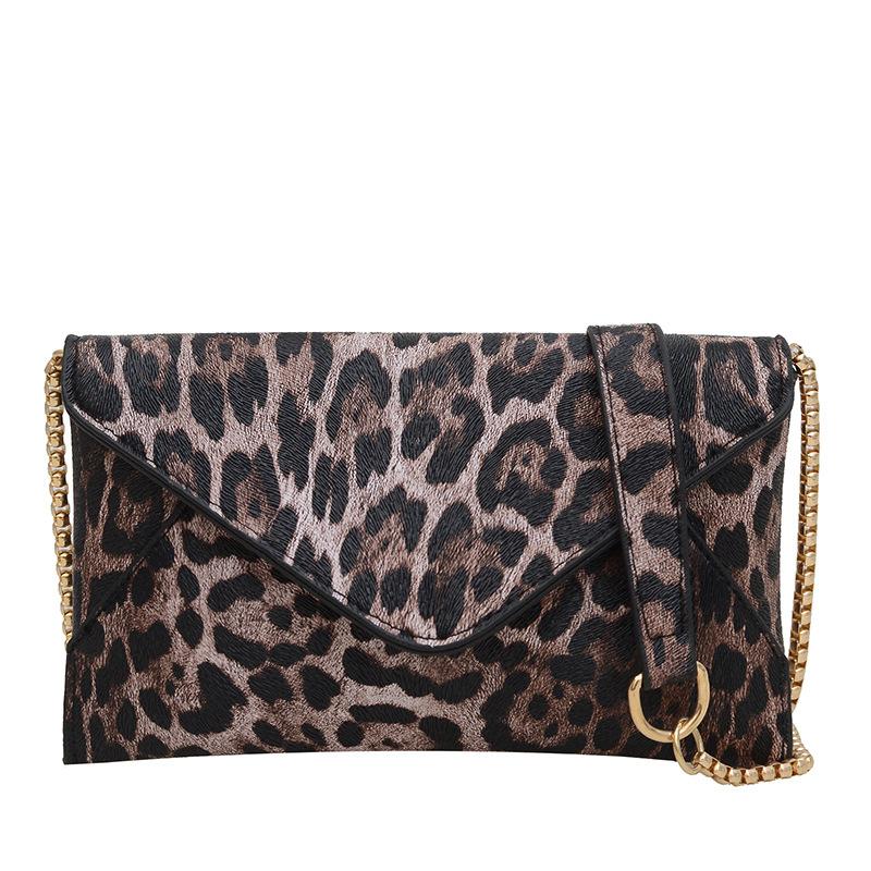 

Bag Mobile phone bag Chain envelope bag Women s fashion leopard print messenger bag Versatile shoulder change bag темно-коричневого кольору