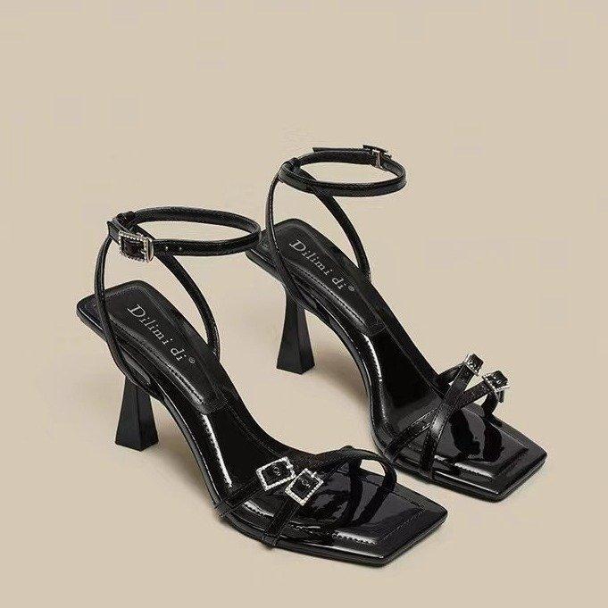 High heels high heels sandals women's word with French 2024 spring summer autumn square heel fashion versatile