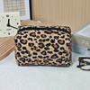 Ins Style Quilted Cotton Handheld Makeup Bag Large Capacity Zipper Closure Toiletry Bag Portable Leopard Print Handbag Gift