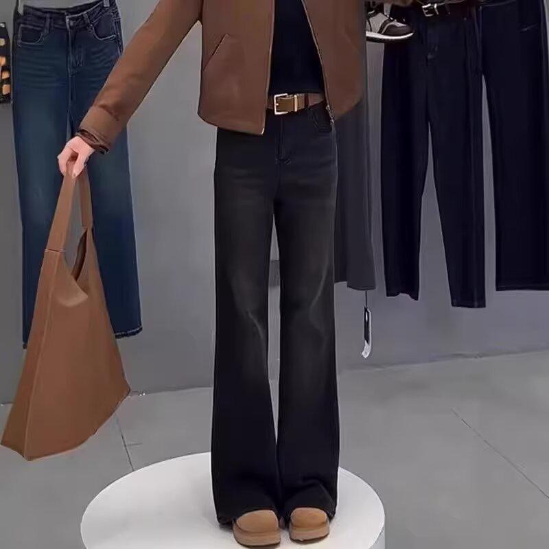 Plus Size High Waist Stretch Flare Jeans for Women - Autumn 2024 Hip-Shaping Wide Leg Floor-Length Pants