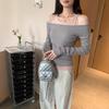 Korean Style Slim-Fit Faux Two-Piece T-Shirt for Women - Autumn/Winter, Elegant Color Block Design