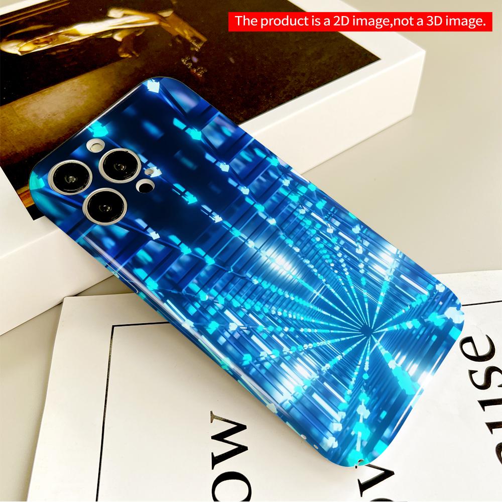 2DFlat Blue Neon Tunnel Light Maze All Inclusive Film Hard Phone Case, Compatible with iPhone 18 Pro Max 17 16 15 14 13 12 11