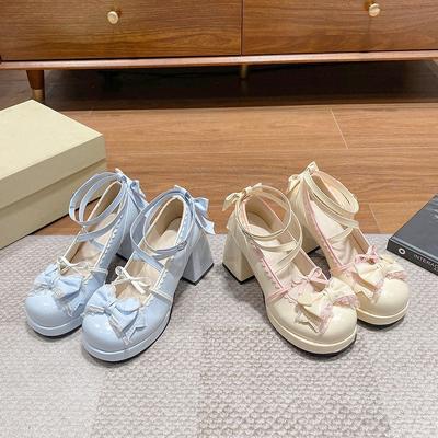 Elegante minimalistische bequeme High Heels Damen Schuhe Dicke Sohle Süße Schleifenschuhe neue Modische vielseitige Pumps