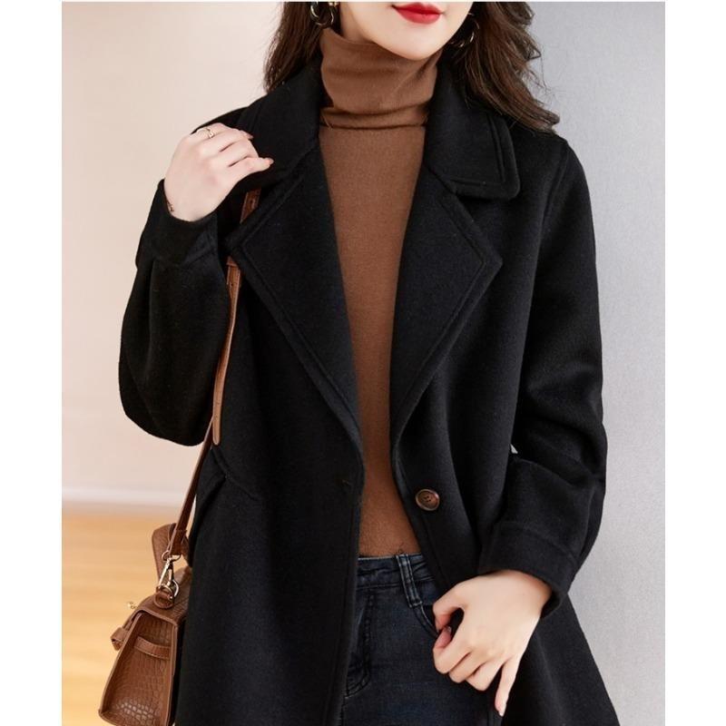 Damen Roter Wollmantel Koreanischer Stil Lockere Passform Vintage Mode Blazer Revers Winterjacke