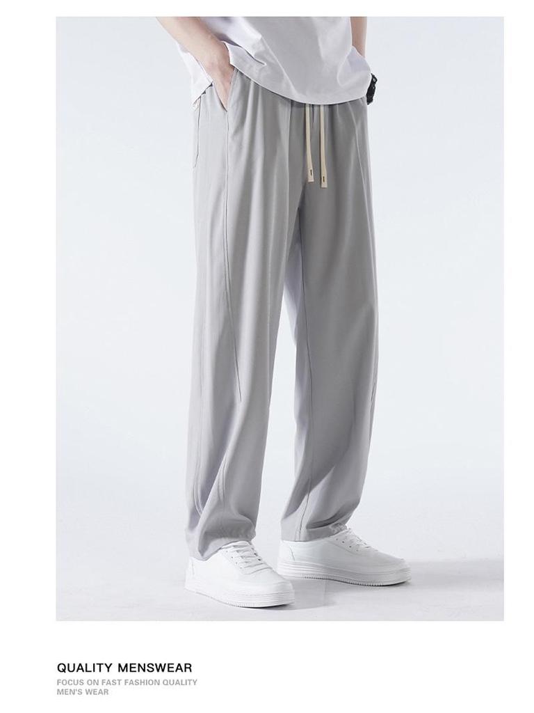 Men's Ice Silk Wide Leg Summer Pants - Loose, Draping, Micro Flare with Stretch for Casual Wear