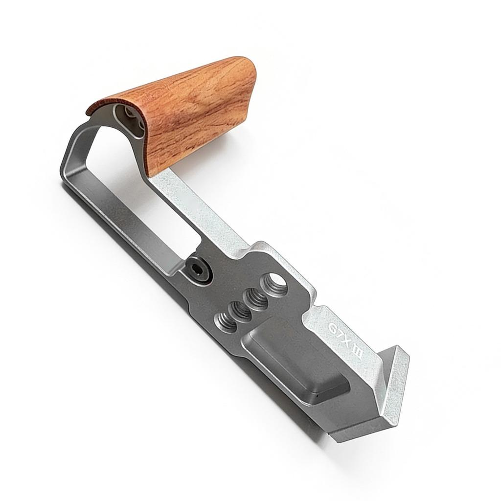 L Shape Bracket Wooden Hand Grip with Quick Release Baseplate Fit for G7X II III Silver