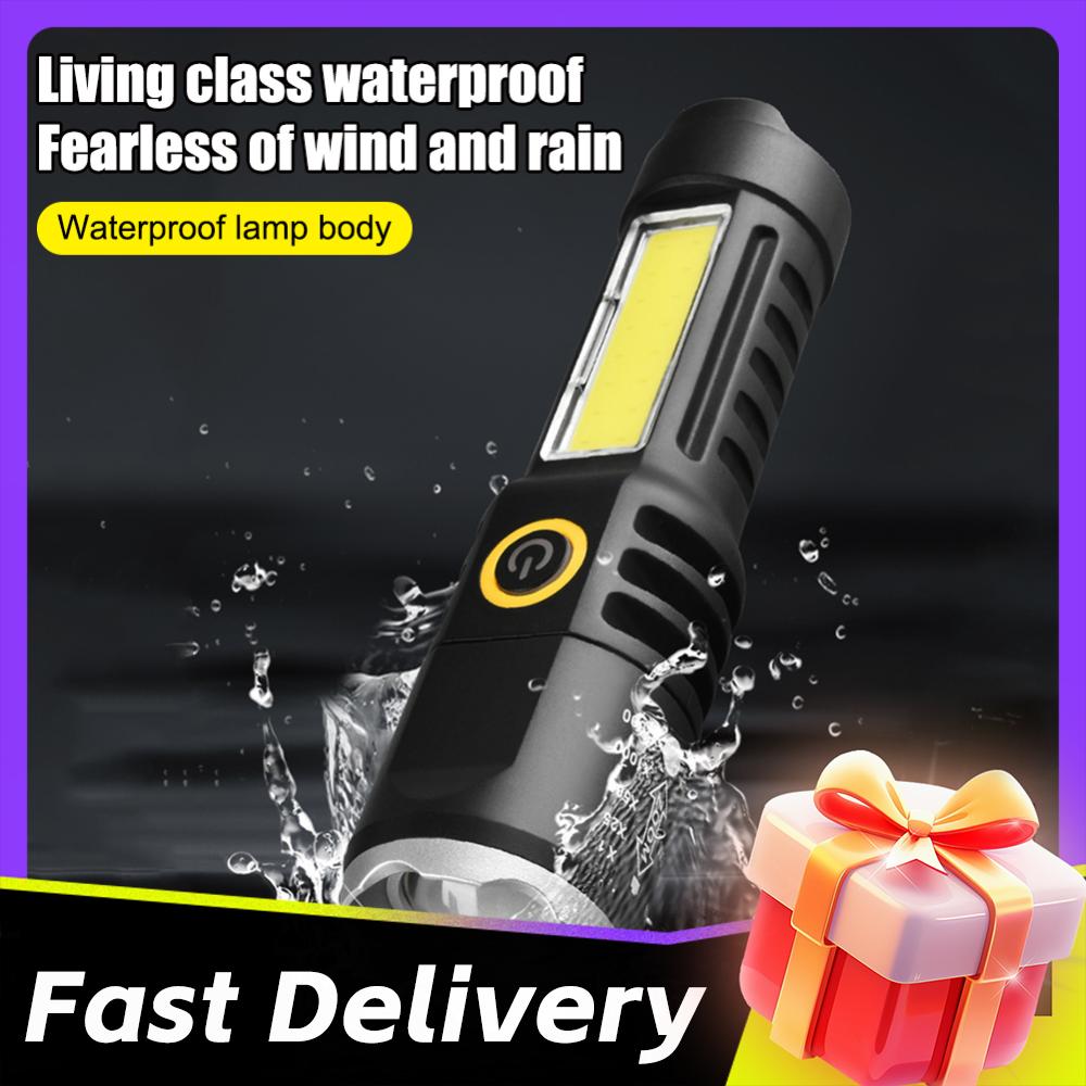 1-6PCS Mini Flashlight COB+XPE Portable Torch Zoomable Focus Light Rechargeable Flashlight Camping Emergency Lantern Lamp