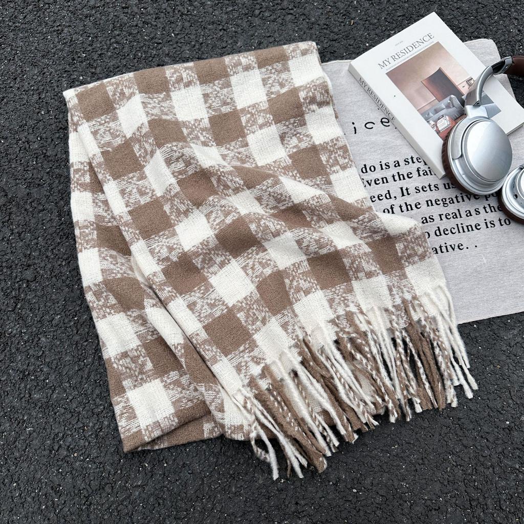 Autumn Winter Women Preppy Knit Scarf Lady Men Sweet Casual Plaid Tassel Scarve Wrap Shawl Femme Male Unisex Fashion Korean New