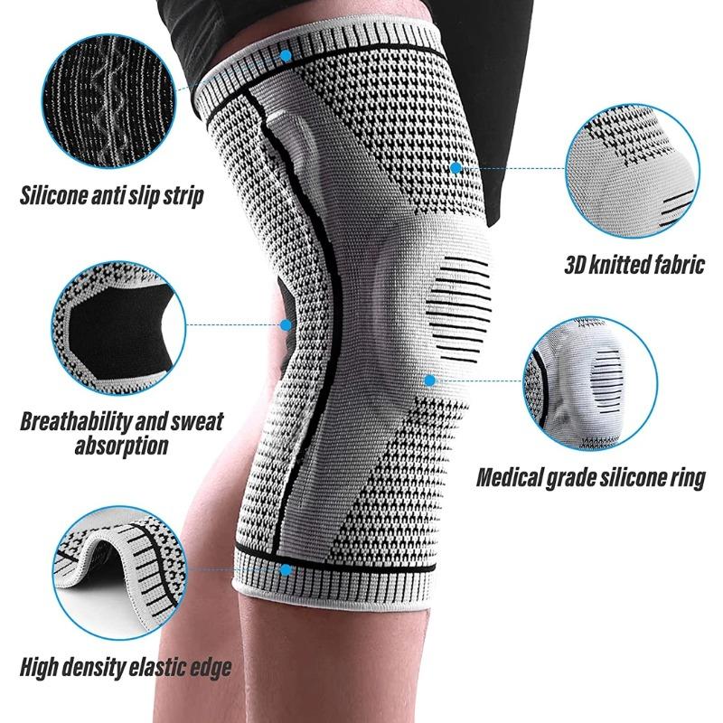 2pcs Knee Compression Sleeve-Professional Knee Brace Support Elastic Non-slip Knee Wraps Patella Stabilizer Silicone Gel Spring