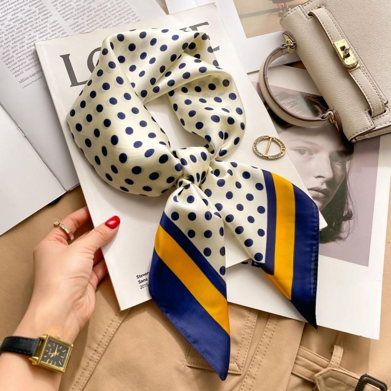 Elegant Silk-Like Square Scarf Women Korean Style Print Neck Lightweight 70x70cm Nylon Fashion Accessory