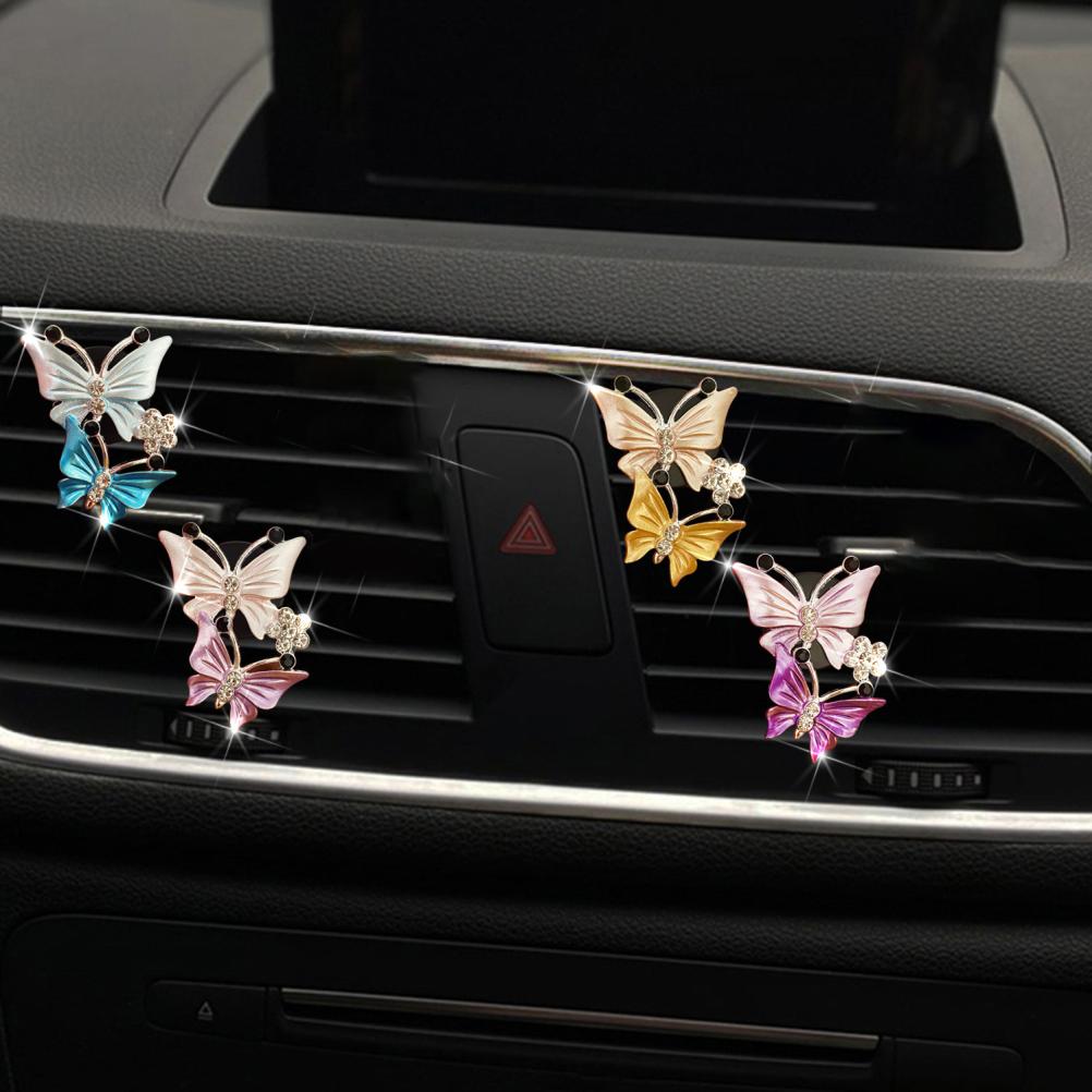 2Pcs Butterfly Car Air Vent Clip Car Fragrance Car Diffuser Air Freshener Rhinestone Car Bling Accessories