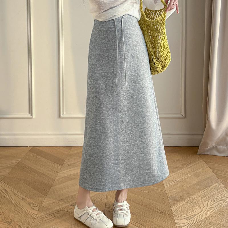 2026 Spring Maternity Midi Skirt: Slimming Draped Style with Elastic Cotton and Adjustable Drawstring Waist L
