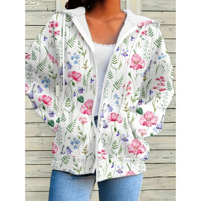 Women s Printed Zipper Hoodie - Casual Loose Pocket Long Sleeve Front Zipper Detail Hoodie, Suitable for Autumn/Winter S