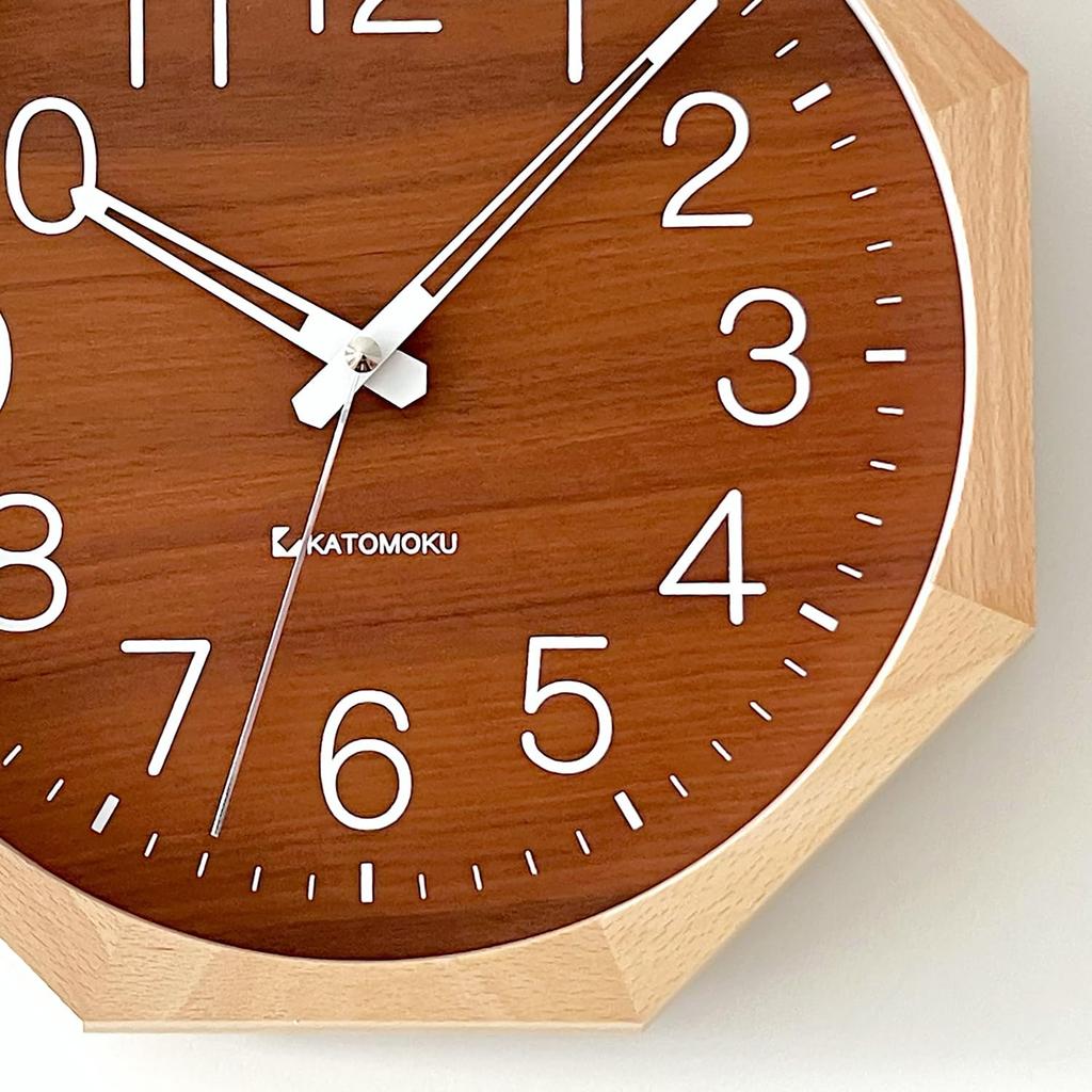 KATOMOKU muku clock 2 Octagonal Wall Clock with Continuous Second Diameter KM-73NARC8 Hand, 30.0cm (Radio-Controlled)