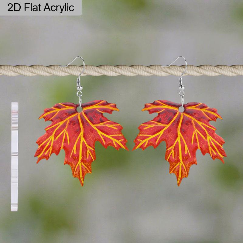 2D Flaches Ahornblattmuster Acryl Hängeohrringe Kanada Herbst Erntedank Geschenk Damenschmuck