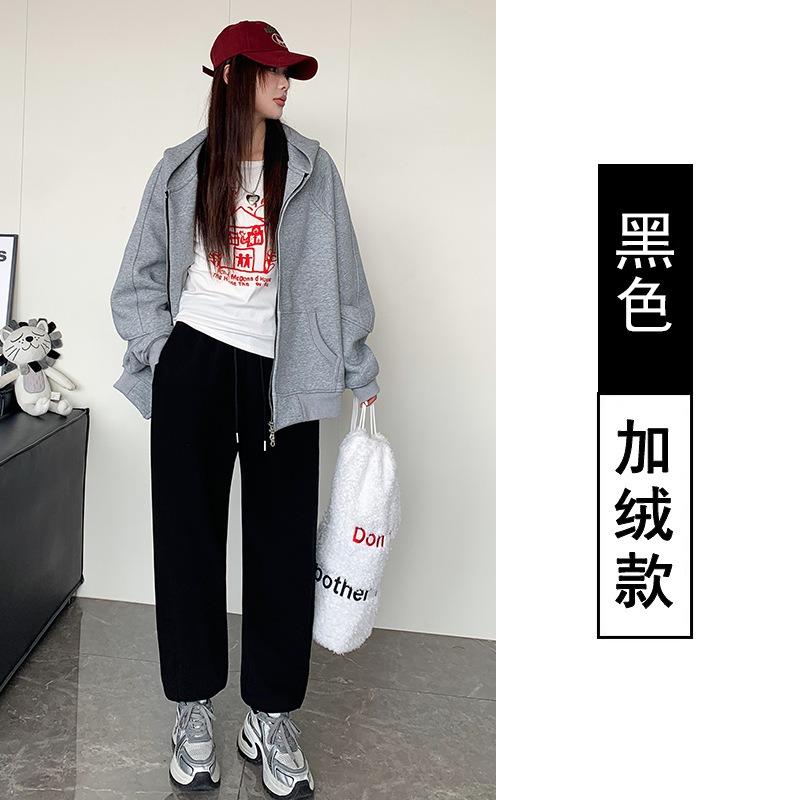 Winter Extra Thick Pants Men's and Women's Casual Leggings Sweatpants Loose Cotton Plus Ollie Velvet Straight Casual Sweatpants