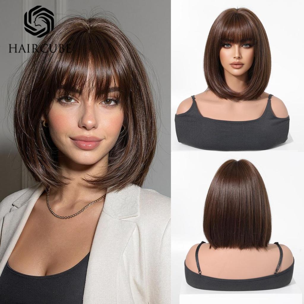 White Short Straight Bob Wig with Bangs - Full Head Styling Wig