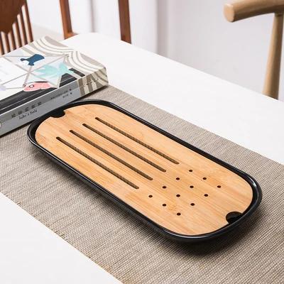 Bamboo Tea Tray Drainage Water Storage Kungfu Tea Set Living Room Coffee Table Drain Tray Storage Supplies Melamine Tea Tray