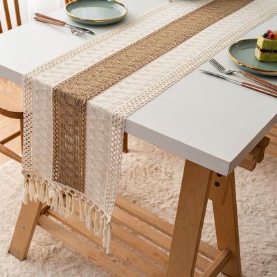 Bohemian Rustic Wedding Bridal Shower Dinner Cotton Linen Table Runner